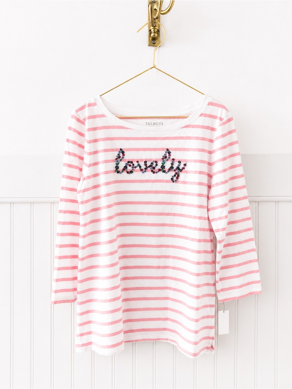 Talbots Pink and White Striped Petite Tee